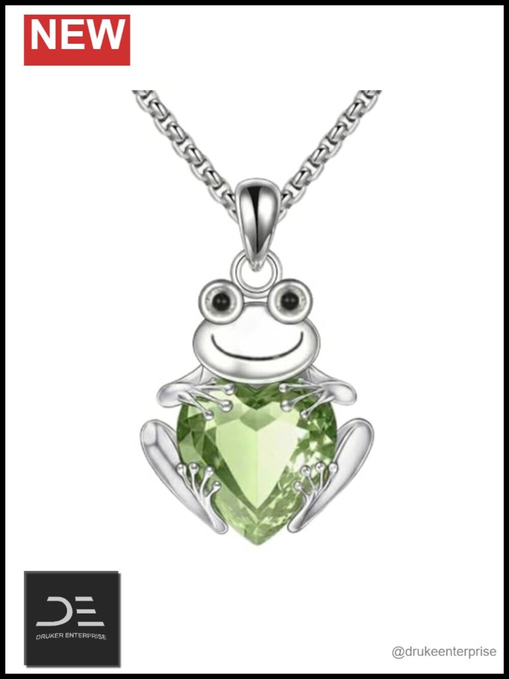 Frog Pendant Necklace August Birthstone 18k White Gold Plated Adjustable